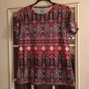 Tribal Print Short Sleeve Top Women's Size Small